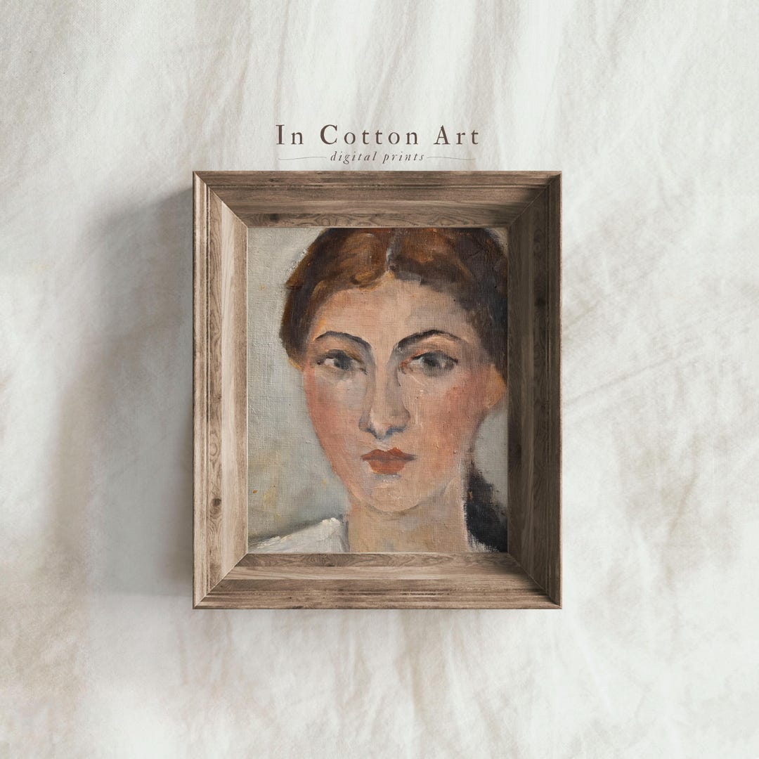 Vintage Woman Portrait Oil Painting Print | Moody Expressive Antique ...