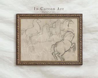 Vintage Horse Print / Rustic Farmhouse Sketch Art / Neutral Drawing Wall Art PRINTABLE Digital | D45