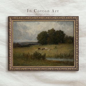 Country Oil Painting / Moody Landscape Painting PRINTABLE / Vintage Farmhouse Bedroom Decor | P72