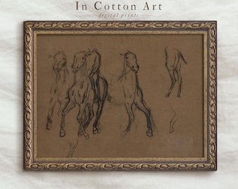 Vintage Moody Horse Drawing / Rustic Equestrian Art Print / Animal Sketch Wall Art PRINTABLE Digital | D60