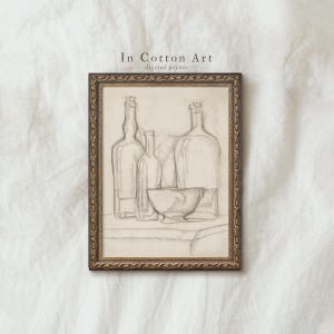 Modern Cottage Kitchen Art Print / Vintage Still Life Sketch PRINTABLE / Beige Minimalist Drawing Wall Art DIGITAL Download | D77