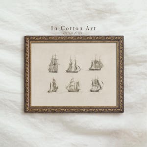 Ship Sketch Digital Download / Vintage Nautical Nursery Decor / Sailing Art Print / Antique Boat Drawing / Sea Wall Art for Kids Room | D87