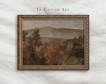 Autumn Forest Landscape Painting PRINTABLE / Vintage Warm Landscape Art Print / Farmhouse Fall Decor for Walls | P140