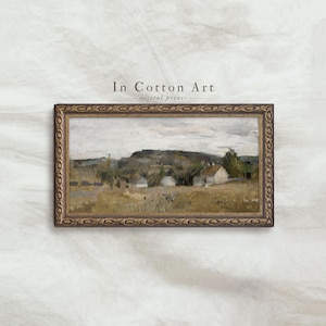 Above Bed Long Landscape Painting PRINTABLE / Panoramic Farmhouse Art Print / Narrow Rustic Print | P80