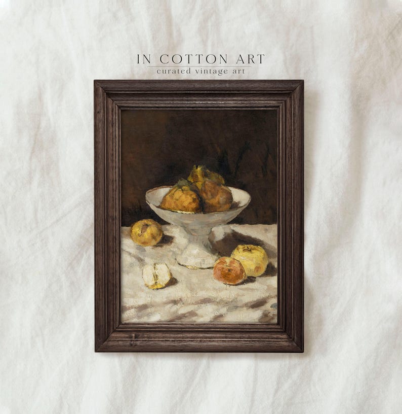 Impression de peinture à l'huile de mauvaise humeur de nature morte vintage avec des poires et des pommes/Décor d'étagères de cuisine de cottage moderne/Art fruitier rustique IMPRIMABLE | P225 image 6