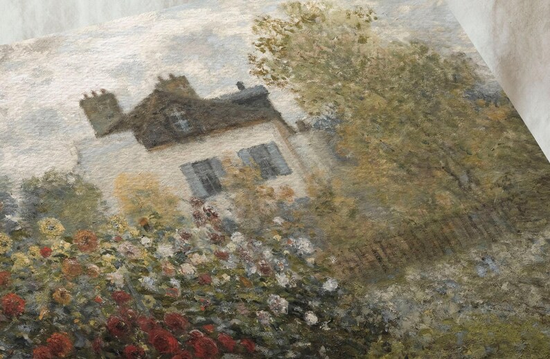 Panoramic Rustic Farmhouse Art Print / Floral Spring Wall Art / Vintage English Cottage Painting Above Bed / Narrow Oil Painting | D176 image 5