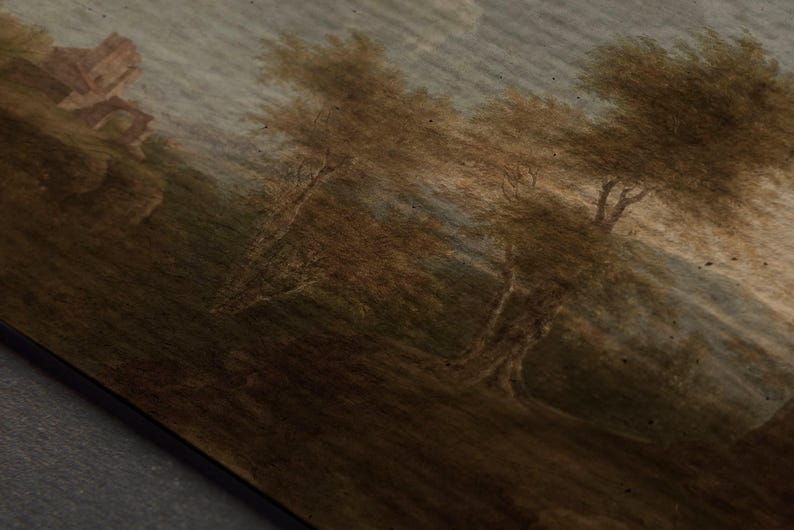 Vintage boomlandschapsschilderkunst / rustieke herfstkunstwerken / antiek huisdecor AFDRUKBAAR / warm getinte noodlijdende schilderij | P193 afbeelding 8
