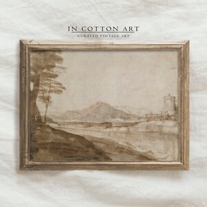 Vintage Rustic Lodge Wall Art / Peaceful Riverside Watercolor Painting / Muted Neutral Landscape PRINTABLE Digital | P180 image 3