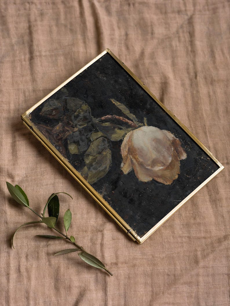 Vintage Moody Still Life Oil Painting / Antique Rose Art Print Download ...