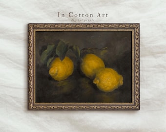 ムーディーなレモンの絵画 | 印刷可能なアート | ヴィンテージフルーツ