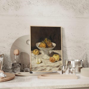 Impression de peinture à l'huile de mauvaise humeur de nature morte vintage avec des poires et des pommes/Décor d'étagères de cuisine de cottage moderne/Art fruitier rustique IMPRIMABLE | P225 image 8