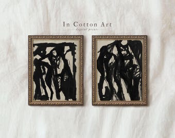 Neutral Abstract Shapes Painting SET / Eclectic Wall Art PRINTABLE / Vintage Beige and Black Prints | P120
