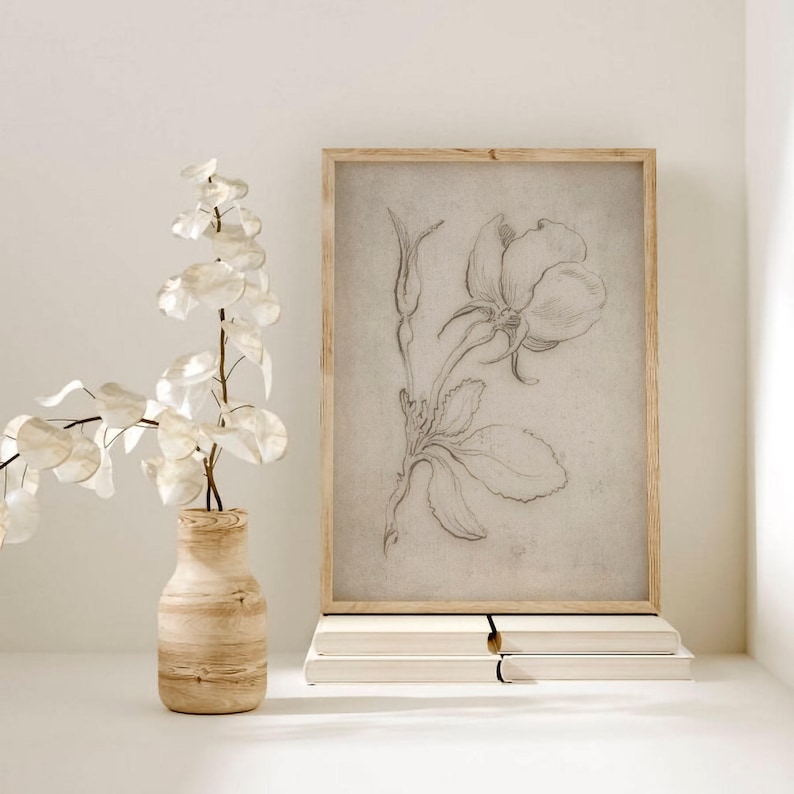 Set di 2 stampe botaniche vintage, schizzo di fiori antichi, schizzo botanico neutro, stampa di schizzo di rose, set di 2 disegni di rose, schizzo artistico immagine 4