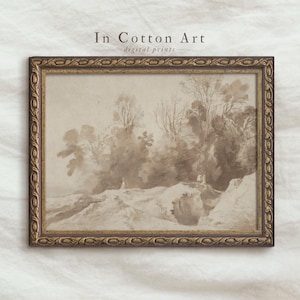 Vintage sepia landscape print, Neutral sepia print, Sepia watercolor painting, Sepia ink landscape, Sepia antique print, Neutral wall art