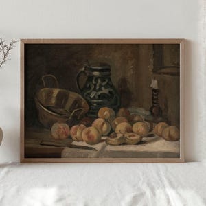 Moody Peach Still Life Oil Painting / Country Kitchen Art Print / Vintage Dark Wall Art / Farmhouse Wall Decor DIGITAL Download | P172 image 6