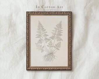 Antique Branch Drawing / Vintage Fern Sketch Print / Minimalist Neutral Botanical Wall Art PRINTABLE | D52