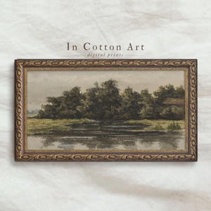 Stampa artistica di paesaggio panoramico / Decorazione da parete sopra il letto con scena di lago sereno / Dipinto di fattoria moderna STAMPABILE / P174