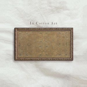 May include: A rectangular framed print with an antique design in tan, brown, and blue hues. The dark brown frame features intricate detailing. The text "In Cotton Art" and "digital prints" is visible on the print.
