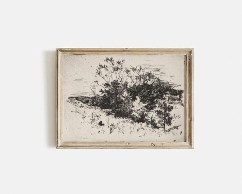 Antique Neutral Landscape Sketch PRINTABLE / Vintage Rustic Farmhouse Etching / Nature Scenery Wall Art Digital Download InCottonArt | D28 image 6