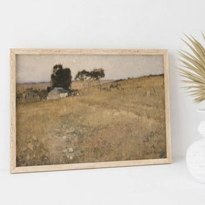 Vintage zomer land landschapsschilderkunst AFDRUKBAAR / antieke cottage landschap kunst aan de muur / warme kunstprint digitaal Dwonload | P32 afbeelding 8