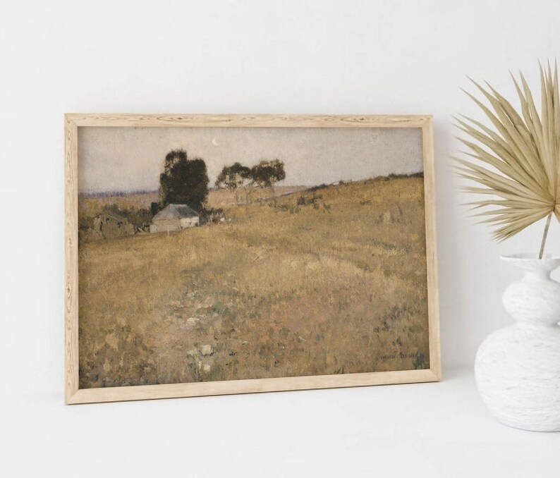 Vintage zomer land landschapsschilderkunst AFDRUKBAAR / antieke cottage landschap kunst aan de muur / warme kunstprint digitaal Dwonload | P32 afbeelding 8
