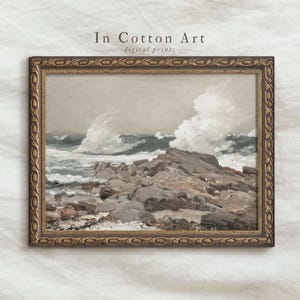 Vintage Seascape Scenery Painting / Antique Ocean Art Print / Neutral Coastal Oil Painting PRINTABLE | P114