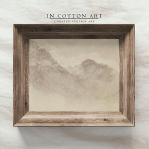 Minimalist Neutral Drawing PRINTABLE / Soft Beige Mountain Landscape Art Print / Vintage Rustic Sketch Print Digital Downloadable | D68 image 4