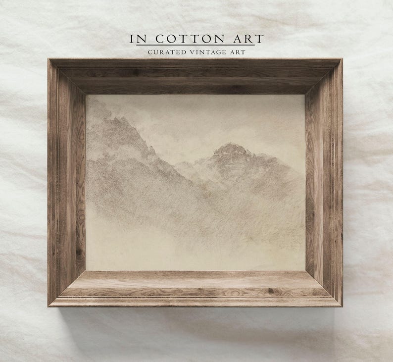 Minimalist Neutral Drawing PRINTABLE / Soft Beige Mountain Landscape Art Print / Vintage Rustic Sketch Print Digital Downloadable | D68 image 4