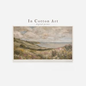 Coastal Wildflower Landscape Digital Frame TV Art, Seaside Meadow Painting, Soft Neutral Beach Artwork, Nature Spring Art Download | TV70