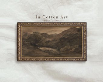 Neutral Panoramic Landscape PRINTABLE / Vintage Moody Art Print Above Bed / Earth Tone Watercolor Scenery | P135