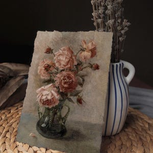 Moody Roses Vintage Still Life Painting, Dark Floral Botanical Print ...