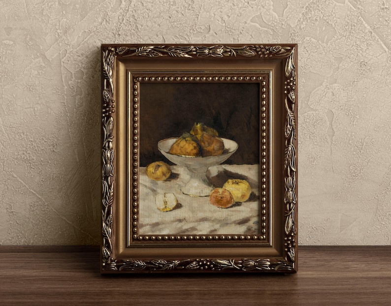 Impression de peinture à l'huile de mauvaise humeur de nature morte vintage avec des poires et des pommes/Décor d'étagères de cuisine de cottage moderne/Art fruitier rustique IMPRIMABLE | P225 image 3