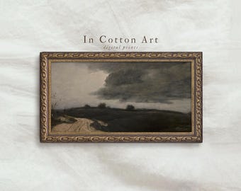 Cuadro vintage de paisaje verde melancólico para imprimir. Arte panorámico oscuro para pared sobre la cama. Impresión artística de paisaje largo y estrecho. P126