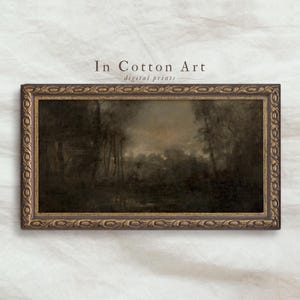 Moody Panoramic Landscape Painting PRINTABLE / Long Narrow Print Above Bed / Vintage Dark Scenery Art | P107