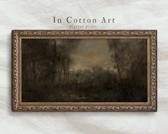 Moody Panoramic Landscape Painting PRINTABLE / Long Narrow Print Above Bed / Vintage Dark Scenery Art | P107