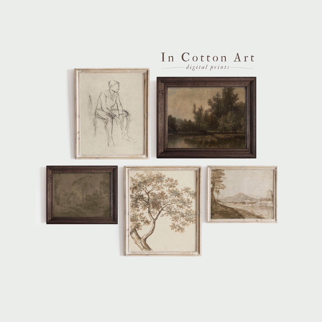 Vintage Neutral Moody Gallery Wall SET / European Wall Art Set of 5 ...