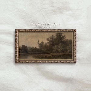 Vintage Dark Panoramic Oil Painting PRINTABLE / Narrow Country Scenery Art Print / Antique Above Bed Wall Art | P162