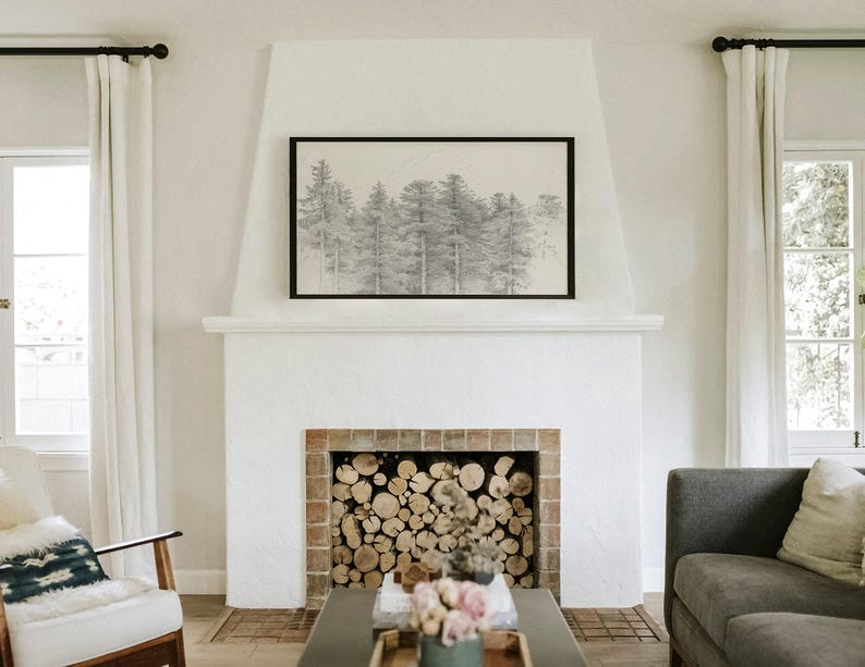 Samsung Frame TV Art / Dibujo de árbol de invierno vintage / Arte DIGITAL de Navidad image 5