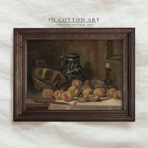 Moody Peach Still Life Oil Painting / Country Kitchen Art Print / Vintage Dark Wall Art / Farmhouse Wall Decor DIGITAL Download | P172 image 5