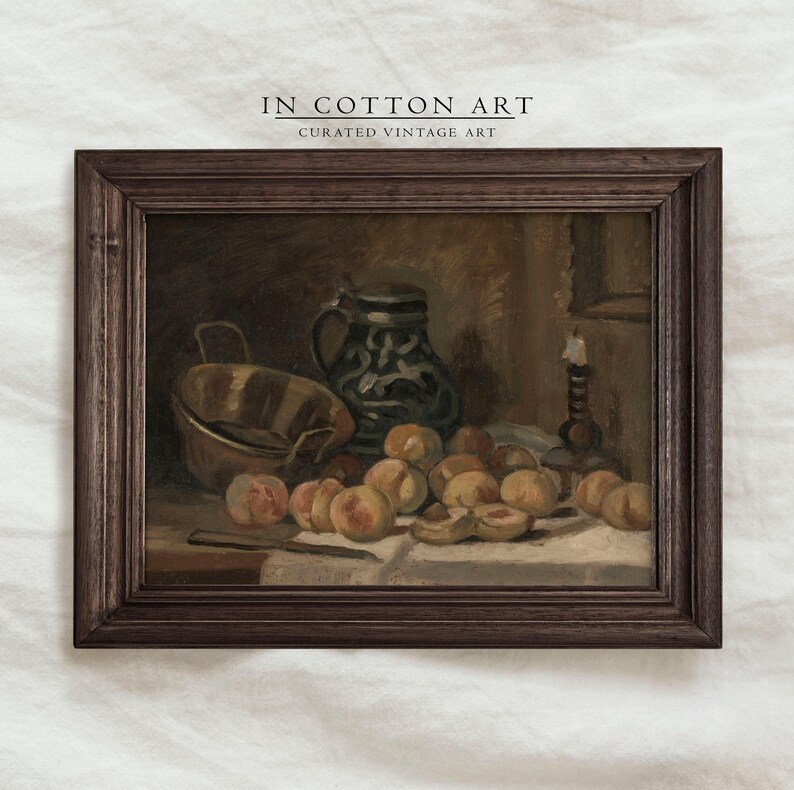 Moody Peach Still Life Oil Painting / Country Kitchen Art Print / Vintage Dark Wall Art / Farmhouse Wall Decor DIGITAL Download | P172 image 5