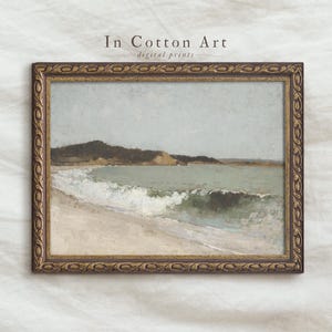 Muted Neutral Beach Art Print / Vintage Seascape Scenery Painting / Neutral Coastal Printable | P16