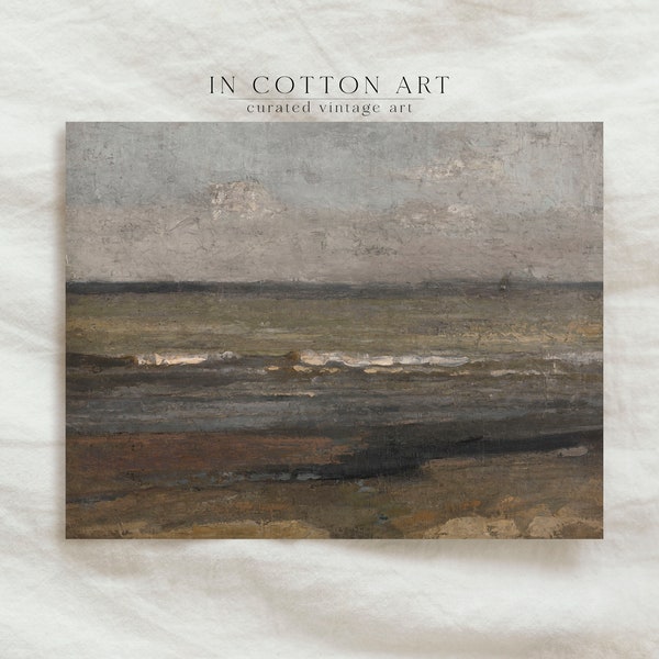 Vintage Moody Coastal Art Print PRINTABLE / Earthy Neutral Abstract Painting / Rustic Seascape Wall Art Digital Download | P154