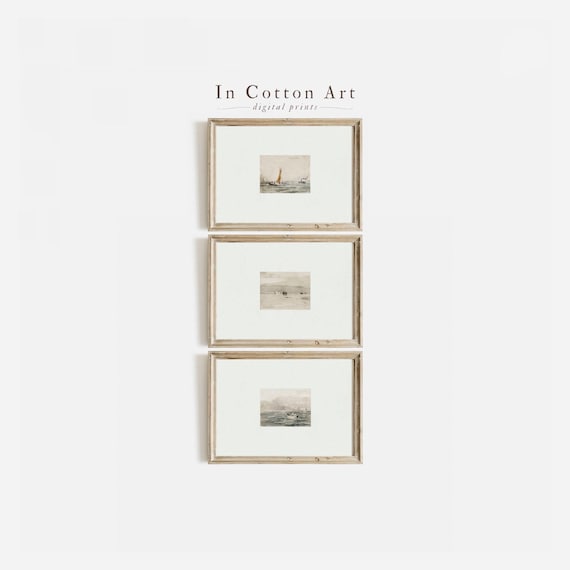Coastal Farmhouse Gallery Wall Art SET / Muted Art Print Digital PRINTABLE / Vintage Home Decor | P62