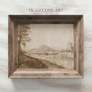 Vintage Rustic Lodge Wall Art / Peaceful Riverside Watercolor Painting / Muted Neutral Landscape PRINTABLE Digital | P180 image 5