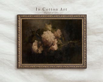 Moody Floral Oil Painting PRINTABLE / Dark Vintage Still Life Print / Antique Peony Bouquet Art Print  | P144