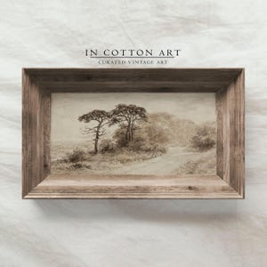 Vintage Narrow Landscape Watercolor Painting / Antique Rustic Tree Drawing PRINTABLE / Neutral Beige Sketch Art DIGITAL InCottonArt | D67