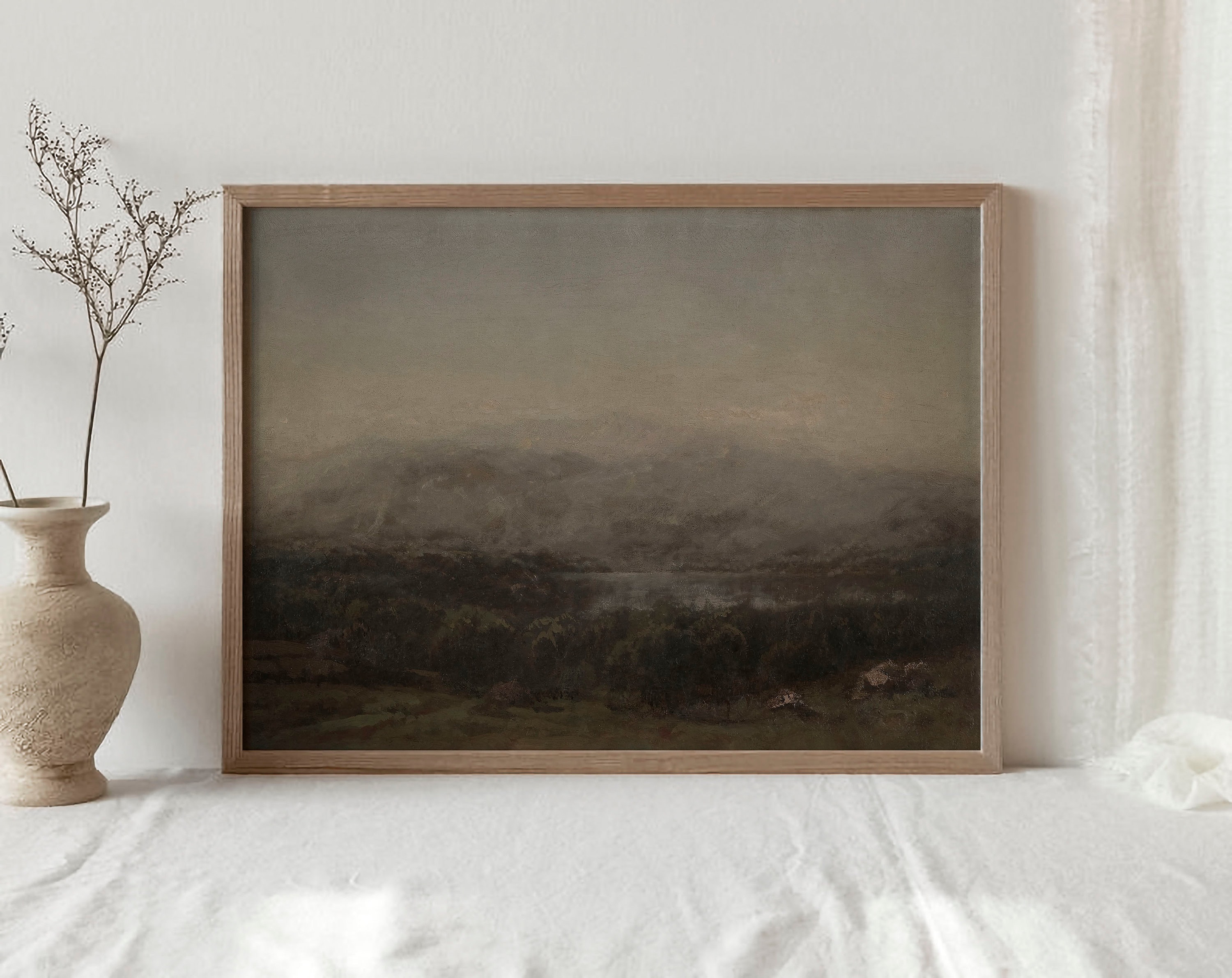 Moody Vintage Landscape Oil Painting / Dark Green Scenery Art - Etsy