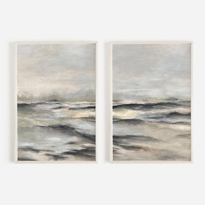 Coastal Landscape Art Print Set: Abstract Beige & Blue (Digital Download)