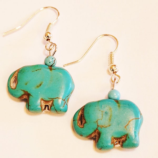 Beautiul Turquoise Elephant earrings on gold or silver wires.