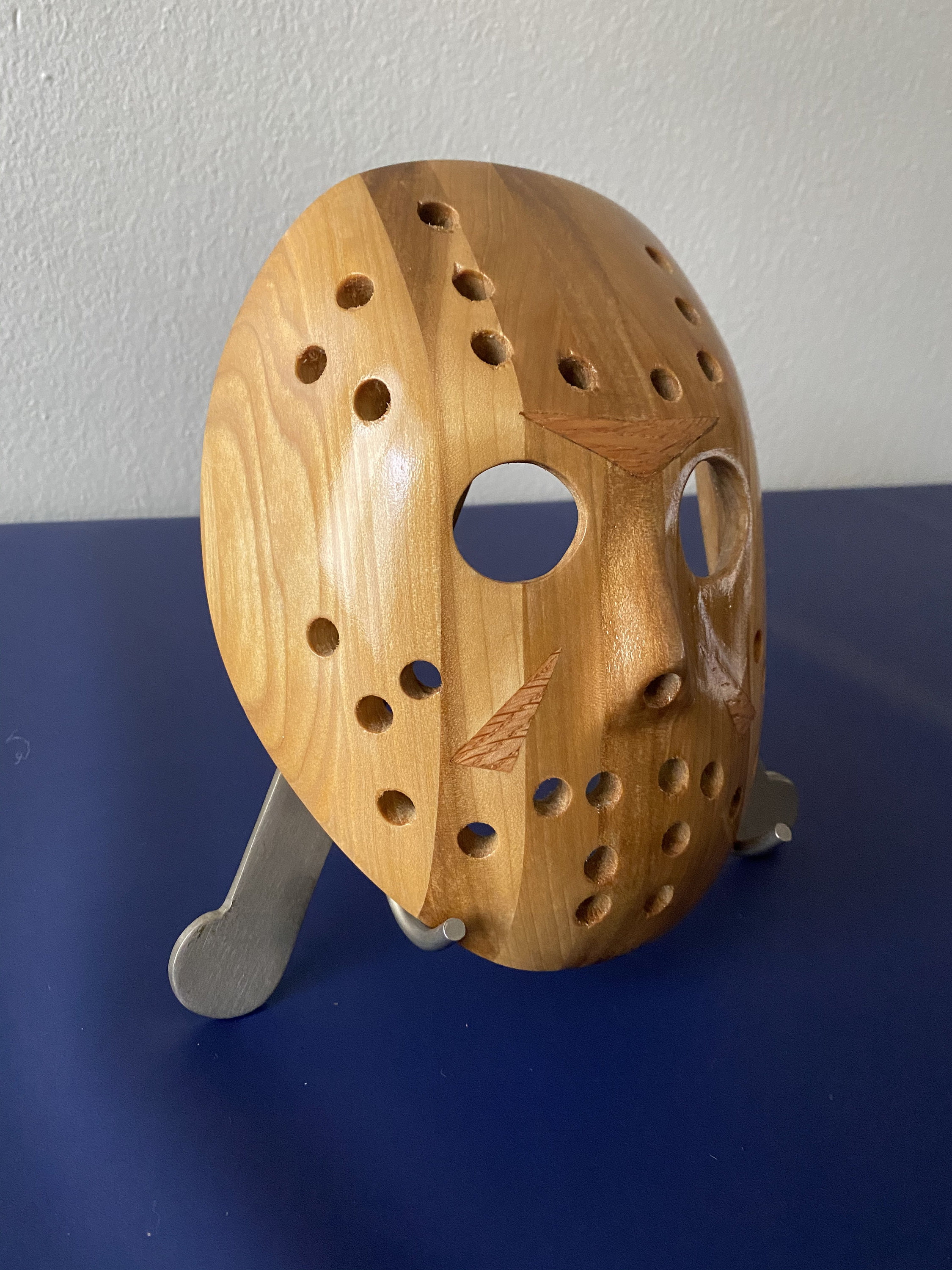 A hand-carved Jason Voorhees mask
